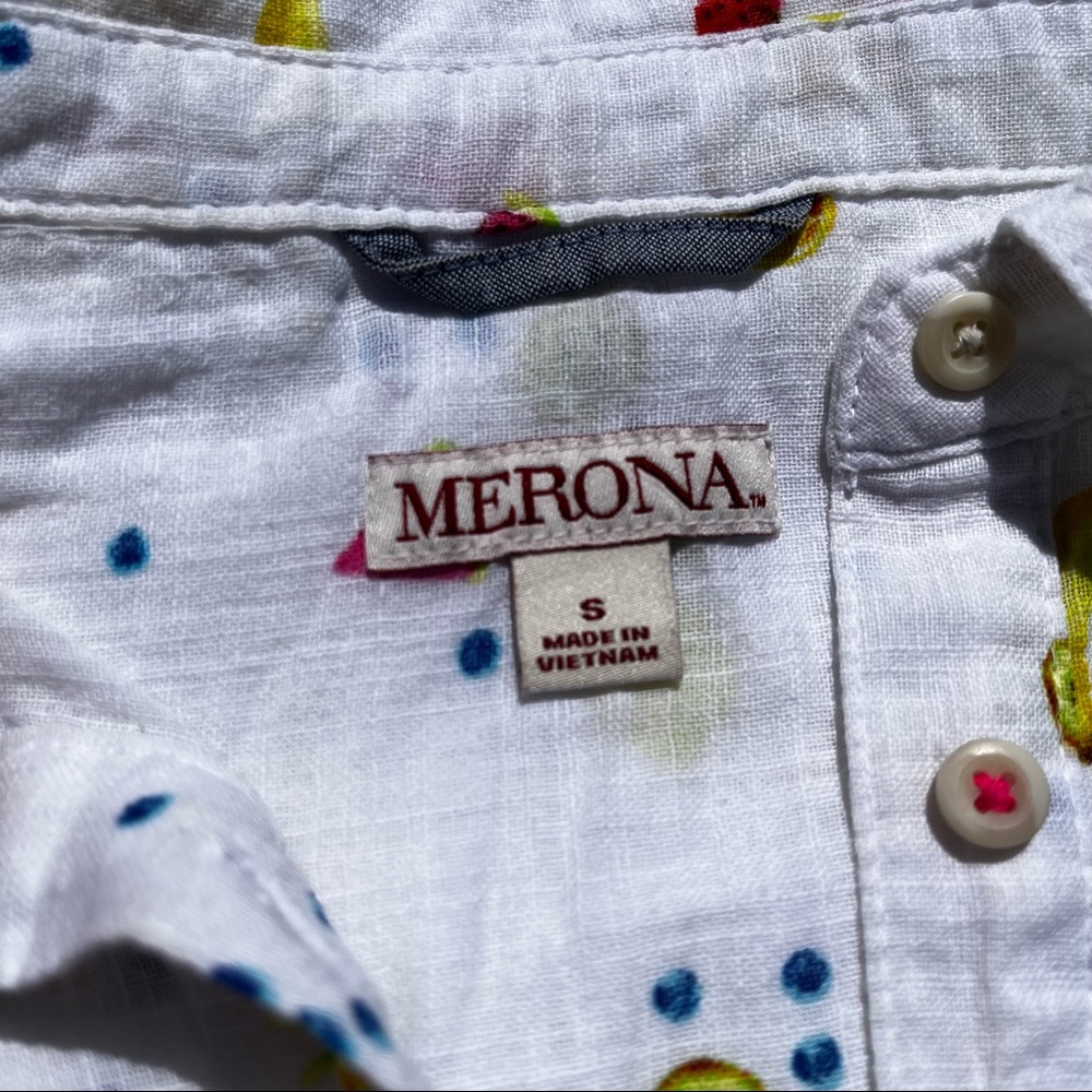 Merona White Fruit Print Short Sleeve Blouse - Picture 6 of 6